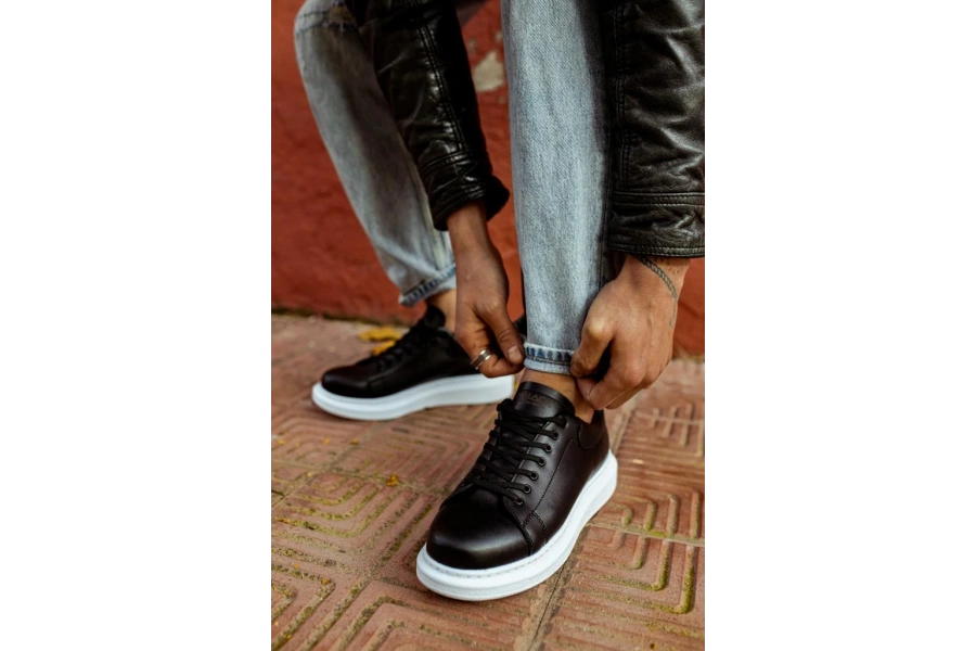 Shoecide Yüksek Taban Günlük Ayakkabı 044 Siyah (beyaz Taban)