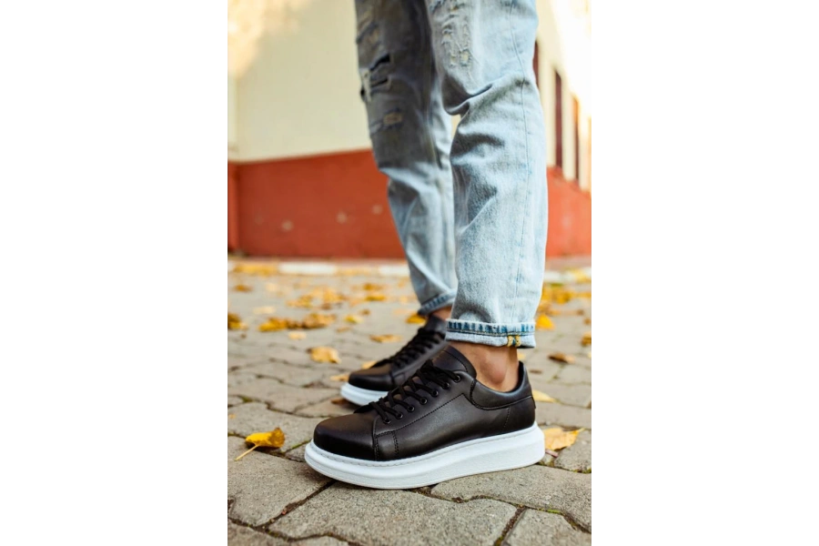 Shoecide Yüksek Taban Günlük Ayakkabı 044 Siyah (beyaz Taban)