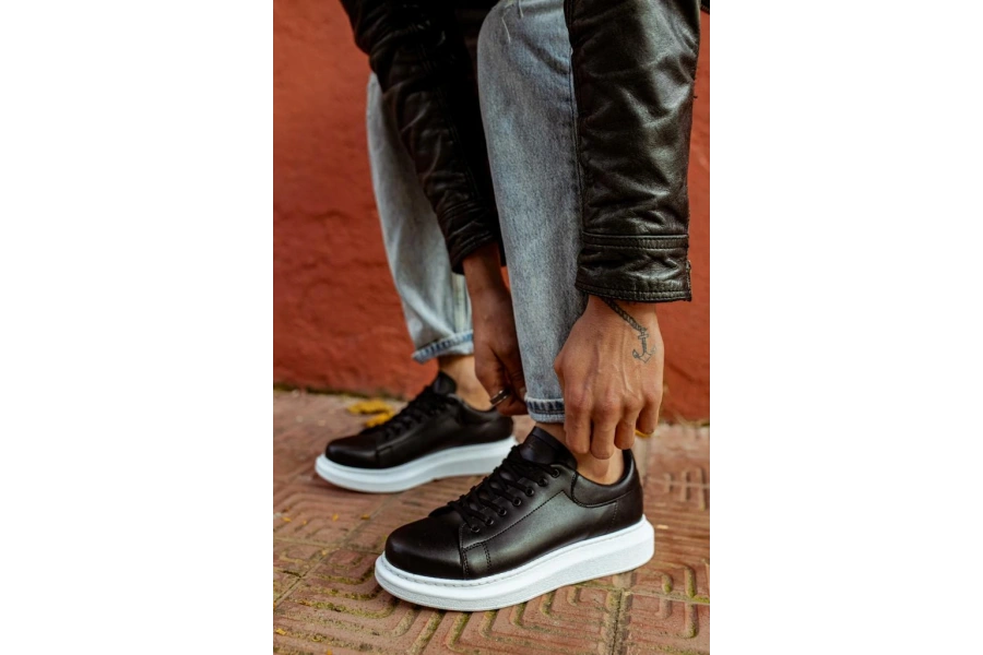 Shoecide Yüksek Taban Günlük Ayakkabı 044 Siyah (beyaz Taban)