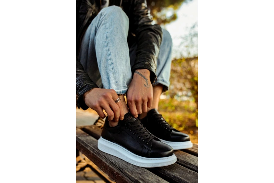 Shoecide Yüksek Taban Günlük Ayakkabı 044 Siyah (beyaz Taban)