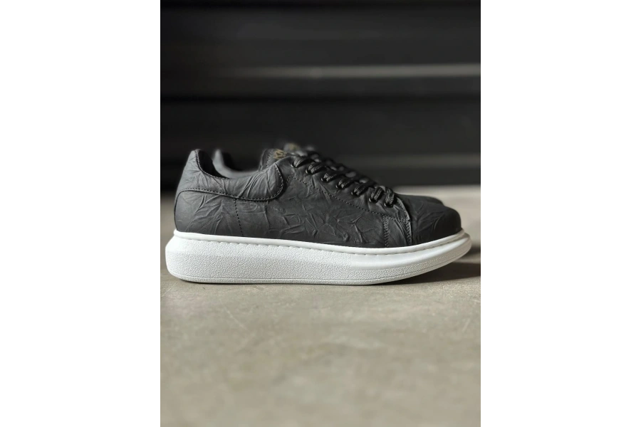 Shoecide Yüksek Taban Günlük Ayakkabı 044 Siyah Beyaz Taban (desenli)