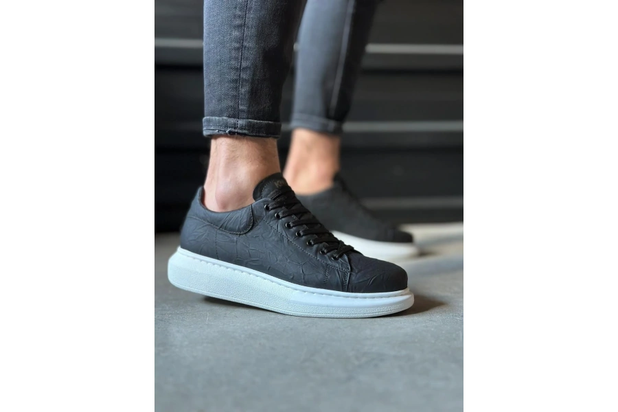 Shoecide Yüksek Taban Günlük Ayakkabı 044 Siyah Beyaz Taban (desenli)