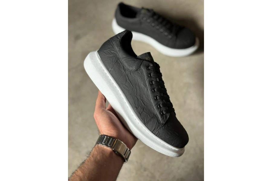 Shoecide Yüksek Taban Günlük Ayakkabı 044 Siyah Beyaz Taban (desenli)