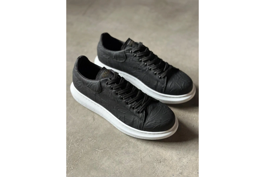 Shoecide Yüksek Taban Günlük Ayakkabı 044 Siyah Beyaz Taban (desenli)