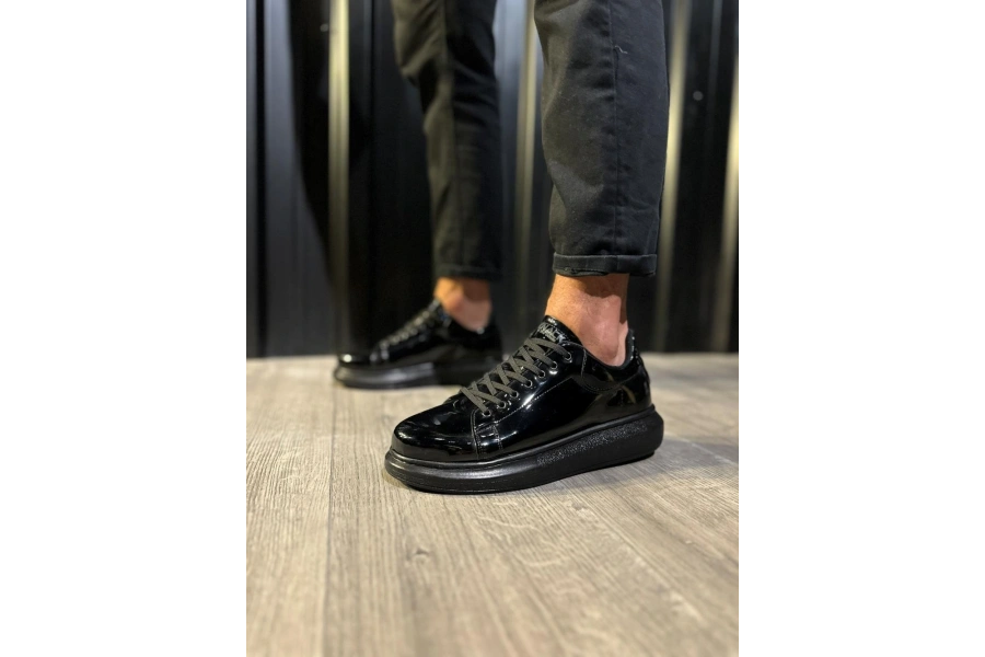 Shoecide Yüksek Taban Günlük Ayakkabı 044 Siyah Rugan (siyah Taban)