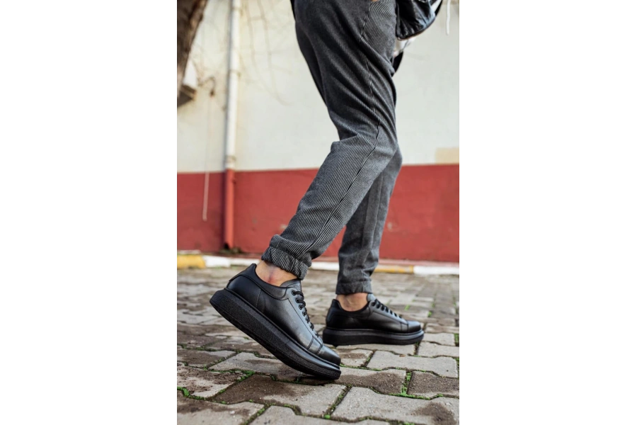 Shoecide Yüksek Taban Günlük Ayakkabı 044 Siyah (siyah Taban)