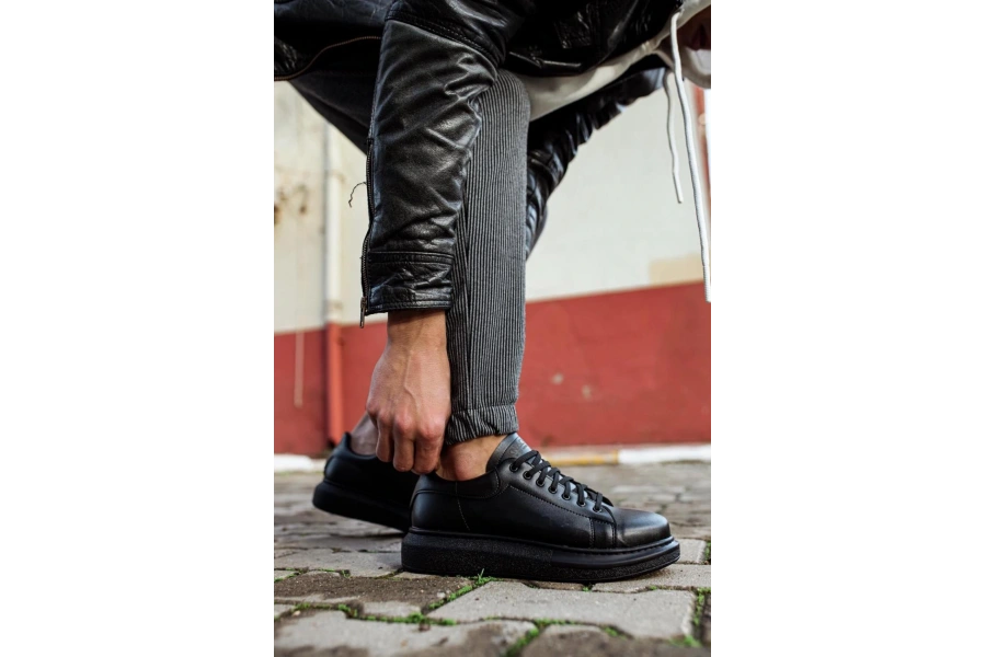 Shoecide Yüksek Taban Günlük Ayakkabı 044 Siyah (siyah Taban)