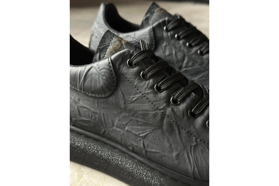 Shoecide Yüksek Taban Günlük Ayakkabı 044 Siyah Siyah Taban (desenli)