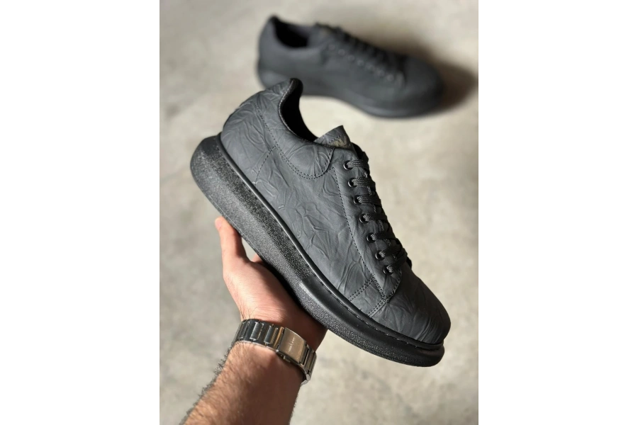 Shoecide Yüksek Taban Günlük Ayakkabı 044 Siyah Siyah Taban (desenli)
