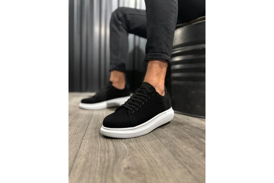 Shoecide Yüksek Taban Günlük Ayakkabı 044 Siyah Süet (beyaz Taban)