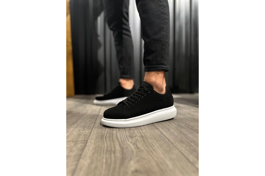 Shoecide Yüksek Taban Günlük Ayakkabı 044 Siyah Süet (beyaz Taban)