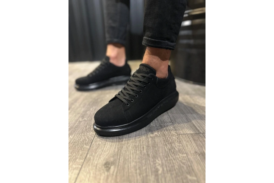 Shoecide Yüksek Taban Günlük Ayakkabı 044 Siyah Süet (siyah Taban)