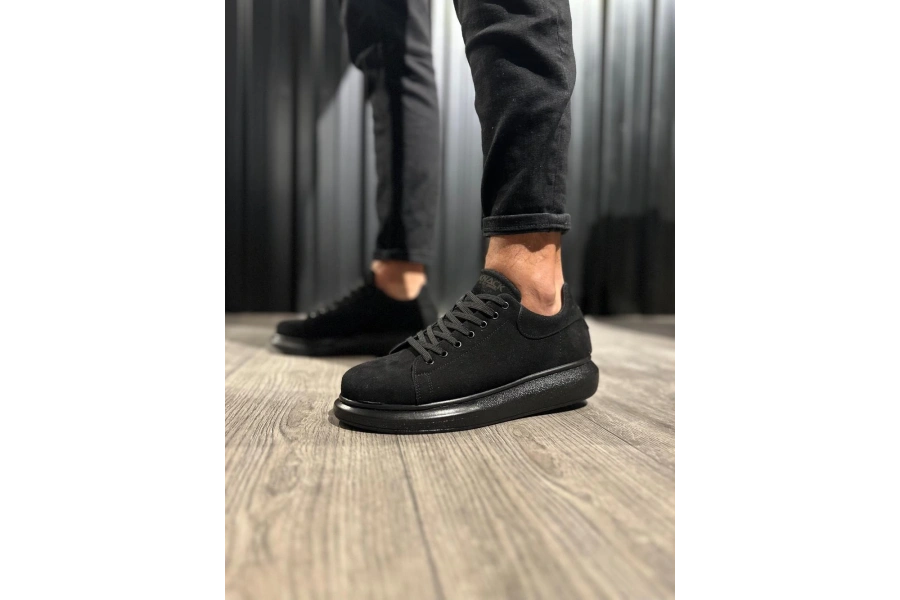Shoecide Yüksek Taban Günlük Ayakkabı 044 Siyah Süet (siyah Taban)
