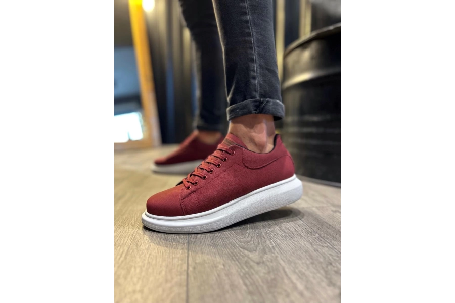 Shoecide Yüksek Taban Günlük Ayakkabı 045 Bordo (beyaz Taban)