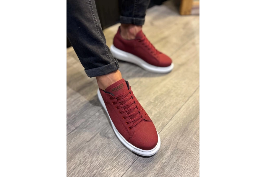 Shoecide Yüksek Taban Günlük Ayakkabı 045 Bordo (beyaz Taban)