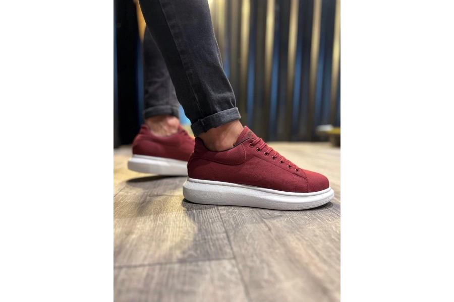 Shoecide Yüksek Taban Günlük Ayakkabı 045 Bordo (beyaz Taban)