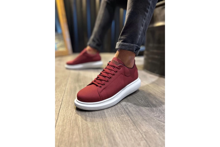 Shoecide Yüksek Taban Günlük Ayakkabı 045 Bordo (beyaz Taban)