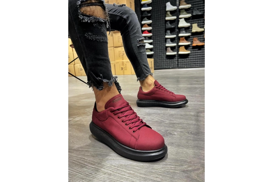 Shoecide Yüksek Taban Günlük Ayakkabı 045 Bordo (siyah Taban)