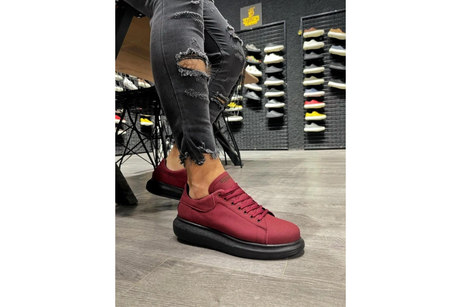 Shoecide Yüksek Taban Günlük Ayakkabı 045 Bordo (siyah Taban)