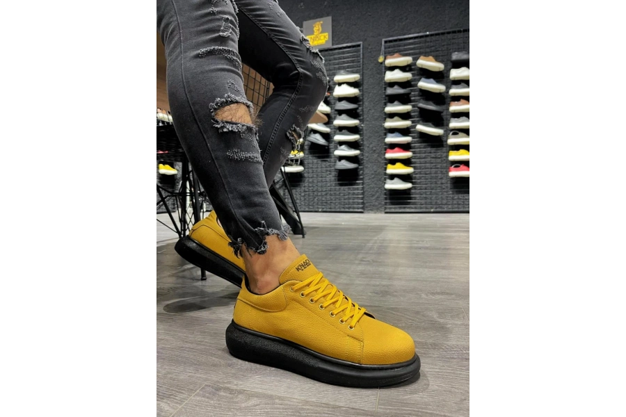 Shoecide Yüksek Taban Günlük Ayakkabı 045 Sarı (siyah Taban)