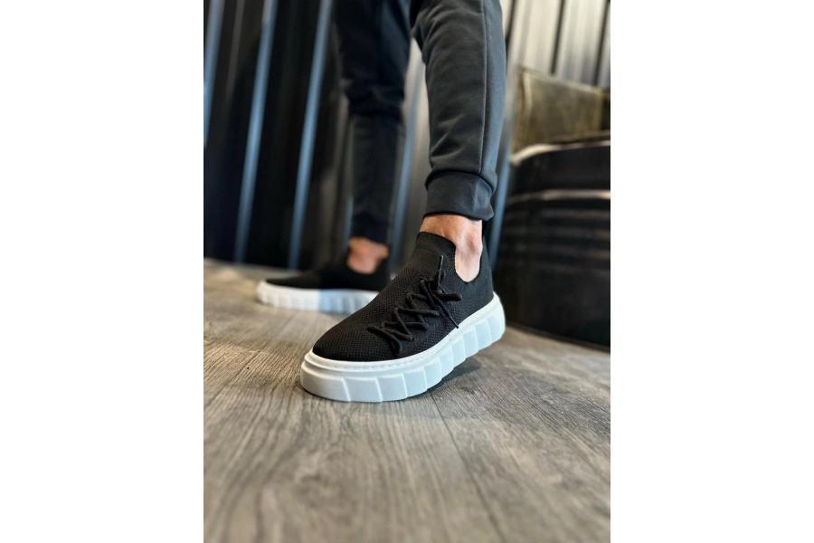 Shoecide Yüksek Taban Günlük Ayakkabı 1025 Siyah (beyaz Taban)