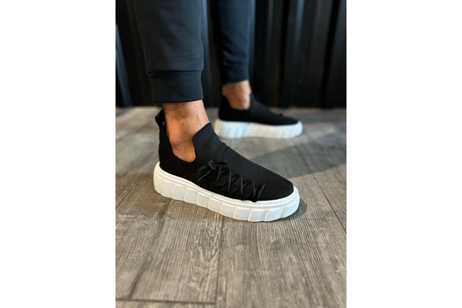 Shoecide Yüksek Taban Günlük Ayakkabı 1025 Siyah (beyaz Taban)