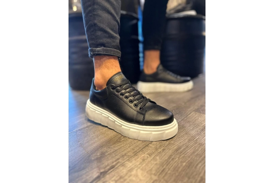Shoecide Yüksek Taban Günlük  Ayakkabı 144  Siyah (beyaz Taban)