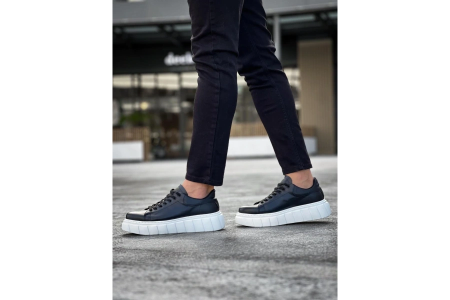 Shoecide Yüksek Taban Günlük  Ayakkabı 144  Siyah (beyaz Taban)