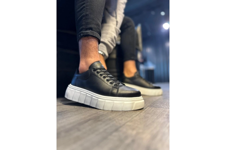 Shoecide Yüksek Taban Günlük  Ayakkabı 144  Siyah (beyaz Taban)
