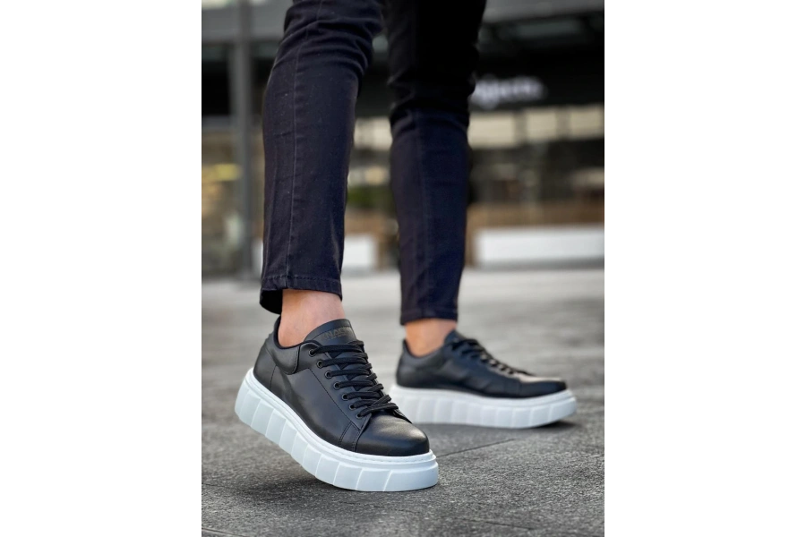 Shoecide Yüksek Taban Günlük  Ayakkabı 144  Siyah (beyaz Taban)