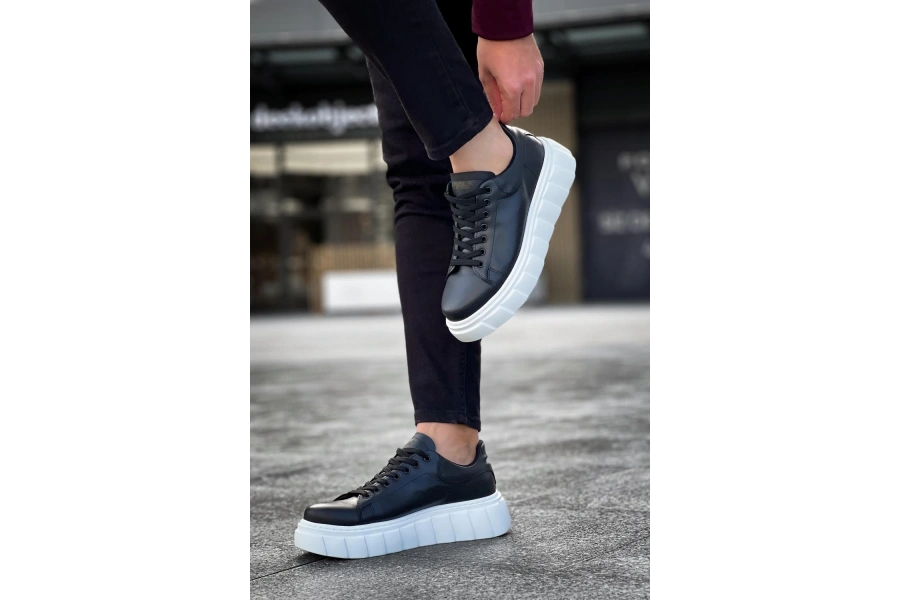 Shoecide Yüksek Taban Günlük  Ayakkabı 144  Siyah (beyaz Taban)