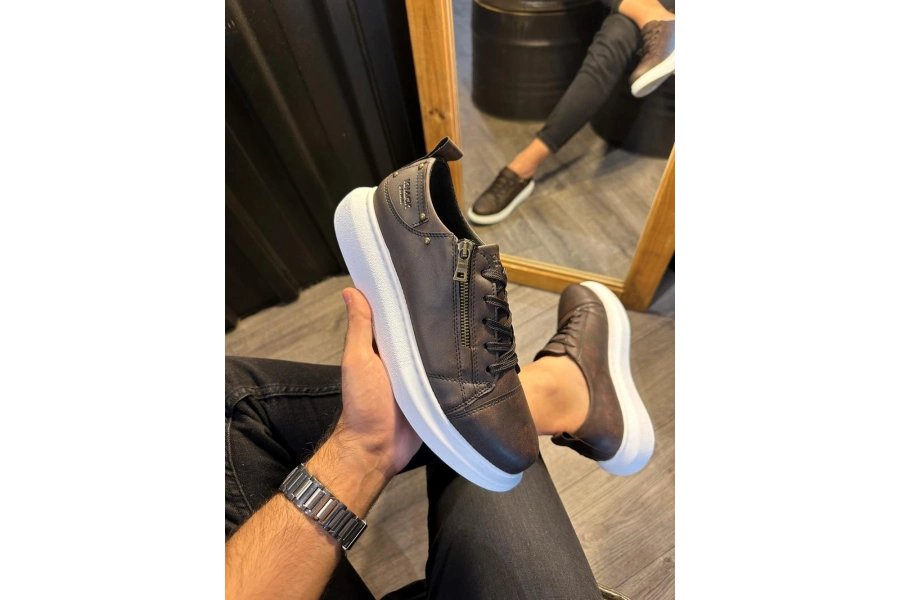 Shoecide Yüksek Taban Günlük Ayakkabı 555 Mat Kahverengi