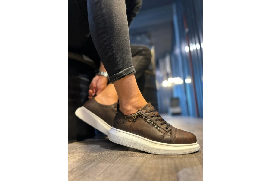 Shoecide Yüksek Taban Günlük Ayakkabı 555 Mat Kahverengi