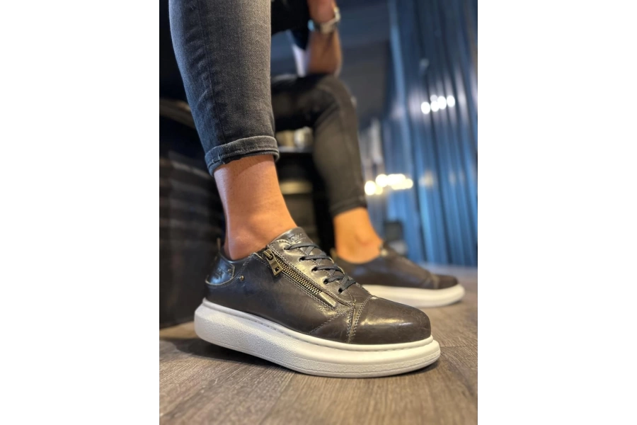 Shoecide Yüksek Taban Günlük Ayakkabı 555 Parlak Gri