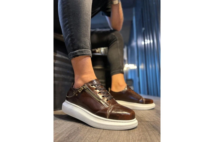 Shoecide Yüksek Taban Günlük Ayakkabı 555 Parlak Kahverengi