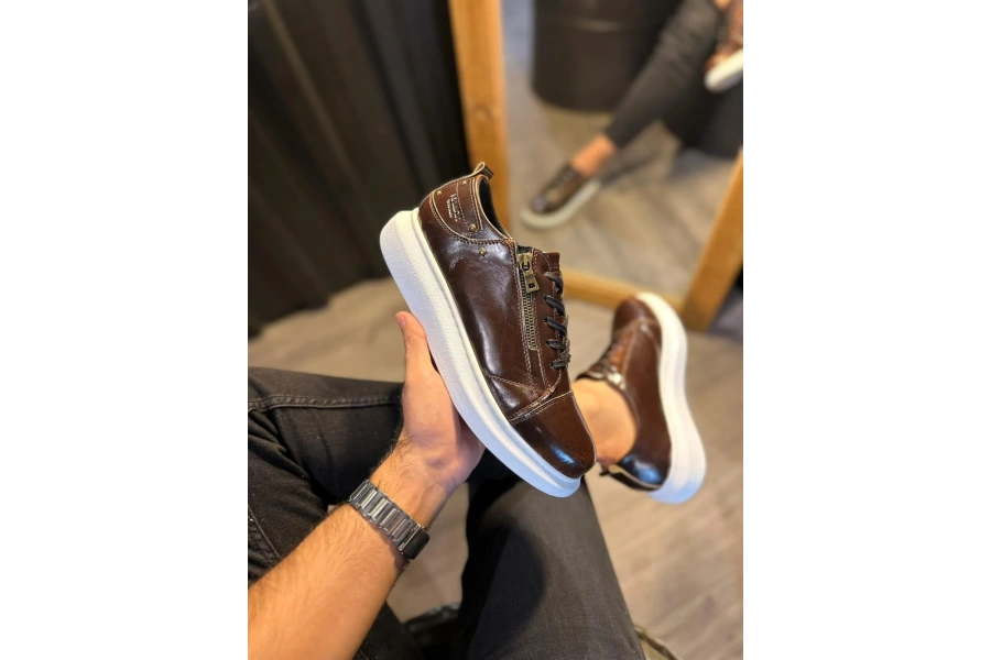 Shoecide Yüksek Taban Günlük Ayakkabı 555 Parlak Kahverengi