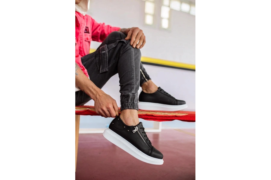 Shoecide Yüksek Taban Günlük Ayakkabı 555 Siyah (beyaz Taban)