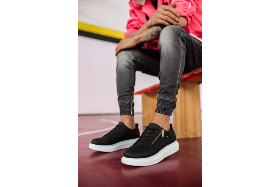 Shoecide Yüksek Taban Günlük Ayakkabı 555 Siyah (beyaz Taban)