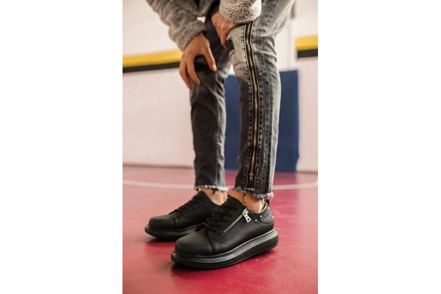 Shoecide Yüksek Taban Günlük Ayakkabı 555 Siyah (siyah Taban)