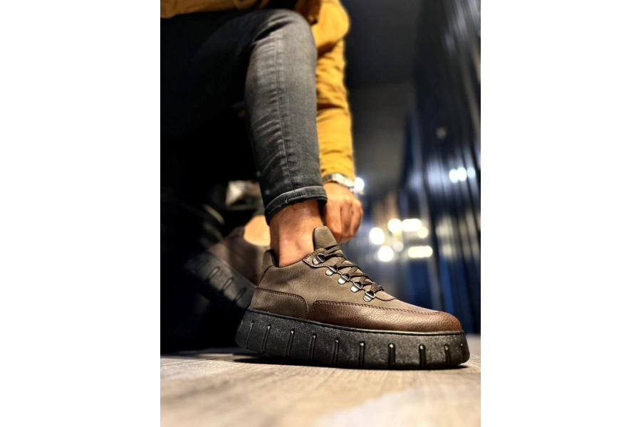 Shoecide Yüksek Taban Günlük  Ayakkabı 600 Kahverengi (siyah Taban)