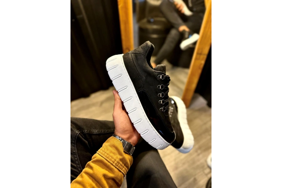 Shoecide Yüksek Taban Günlük  Ayakkabı 600 Siyah (beyaz Taban)