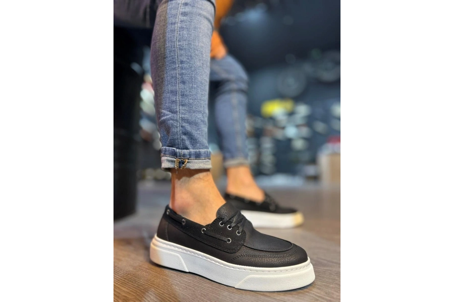 Shoecide Yüksek Taban Günlük Ayakkabı 700 Siyah (beyaz Taban)