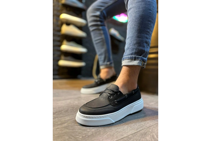 Shoecide Yüksek Taban Günlük Ayakkabı 700 Siyah (beyaz Taban)