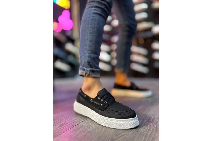 Shoecide Yüksek Taban Günlük Ayakkabı 700 Siyah (beyaz Taban)