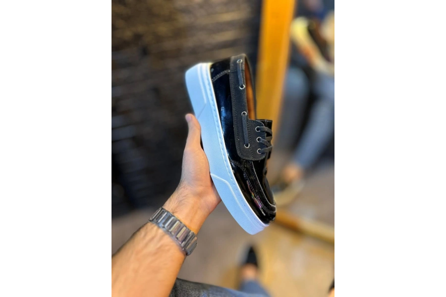 Shoecide Yüksek Taban Günlük Ayakkabı 700 Siyah Rugan (beyaz Taban)