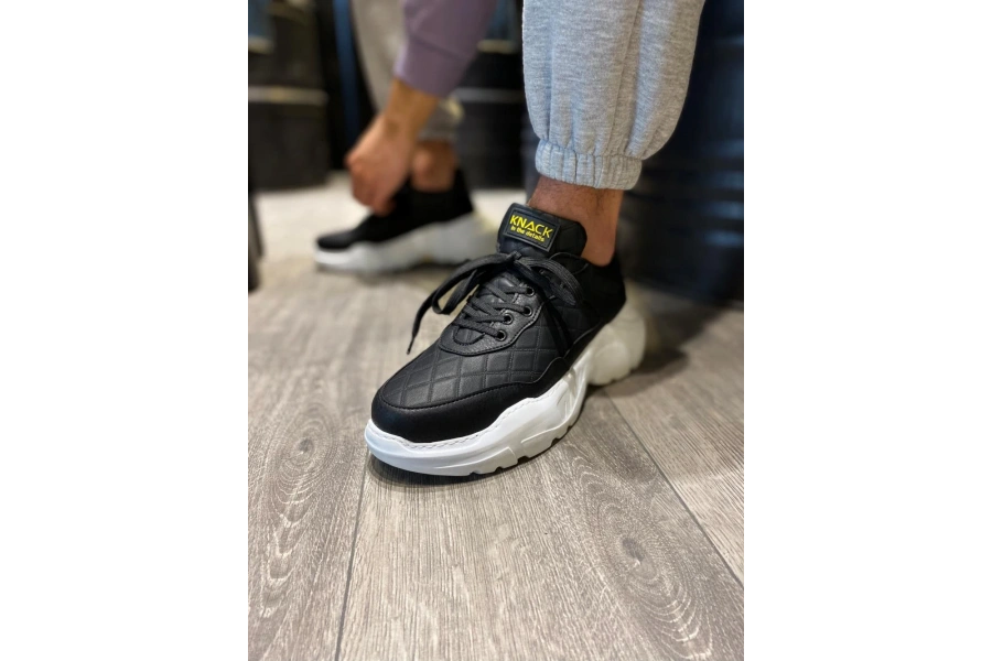 Shoecide Yüksek Taban Günlük Ayakkabı N75 Kapitone Siyah (beyaz Taban)