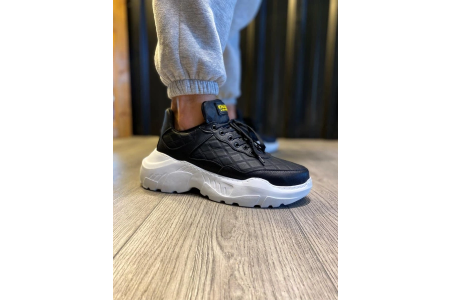 Shoecide Yüksek Taban Günlük Ayakkabı N75 Kapitone Siyah (beyaz Taban)