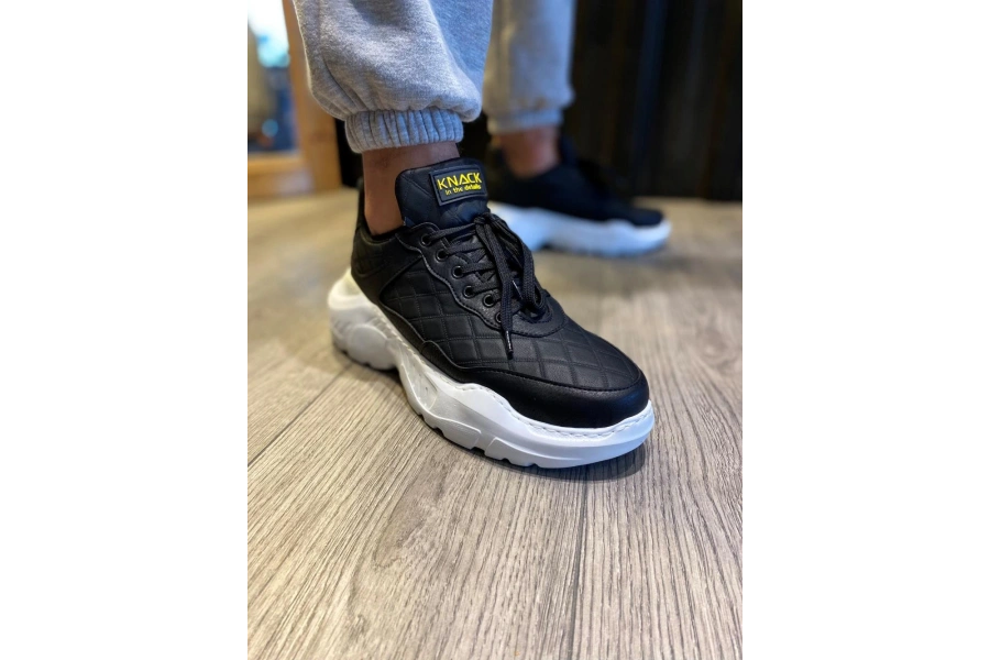 Shoecide Yüksek Taban Günlük Ayakkabı N75 Kapitone Siyah (beyaz Taban)