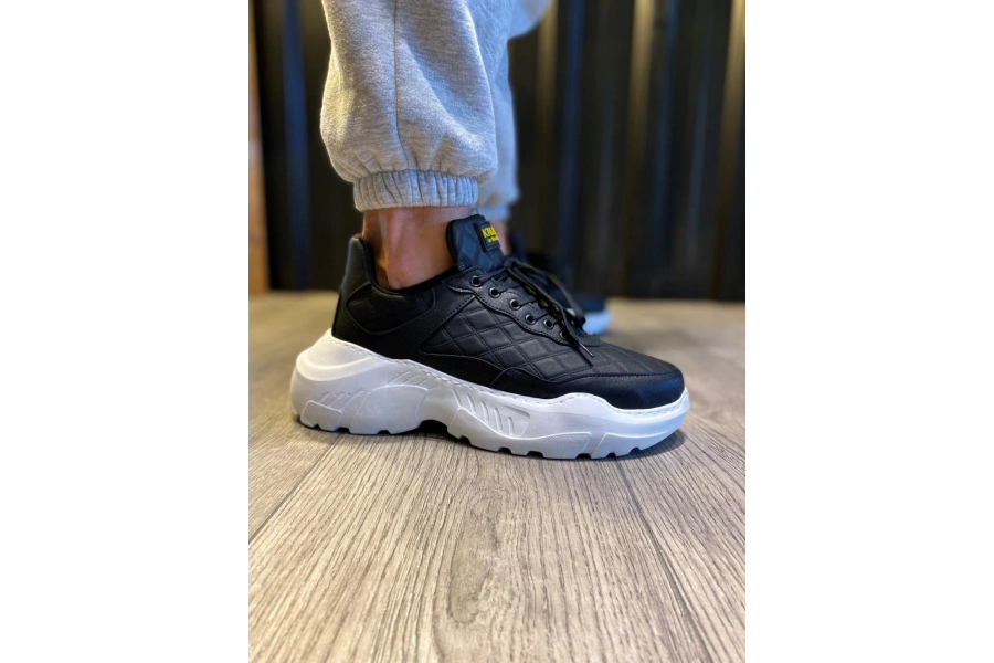 Shoecide Yüksek Taban Günlük Ayakkabı N75 Kapitone Siyah (beyaz Taban)