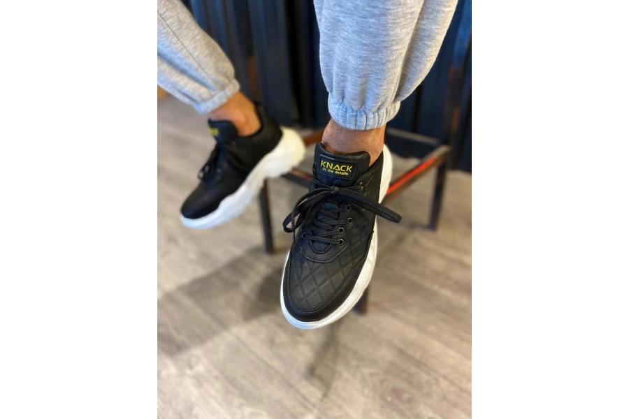 Shoecide Yüksek Taban Günlük Ayakkabı N75 Kapitone Siyah (beyaz Taban)